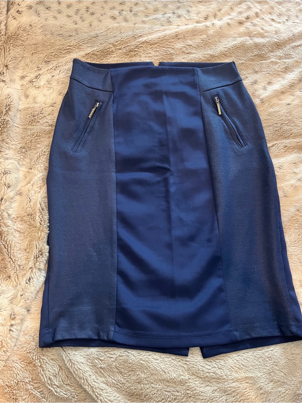 Navy Pencil Skirt with Zip Pocket Detail